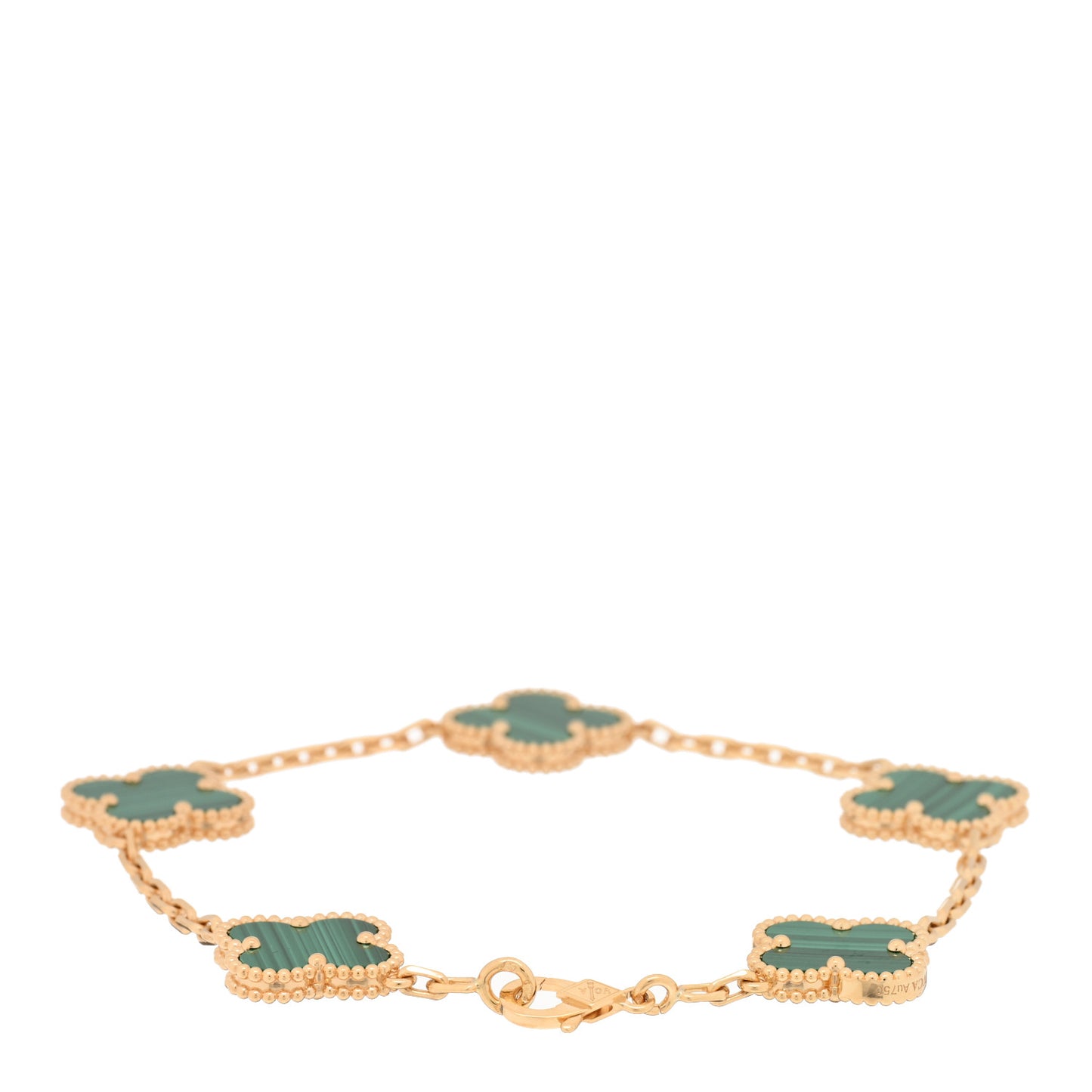 18K Yellow Gold Malachite 5 Motifs Vintage Alhambra Bracelet