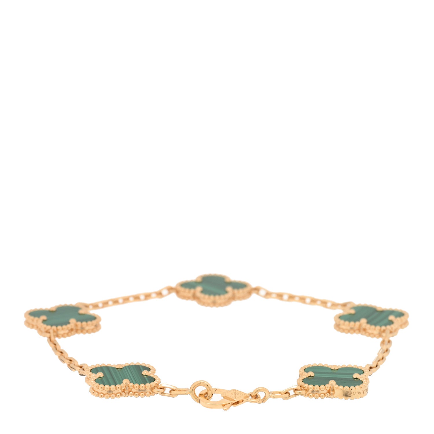 Van Cleef & Arpels 18K Yellow Gold Malachite 5 Motifs Vintage Alhambra Bracelet 2 of 4