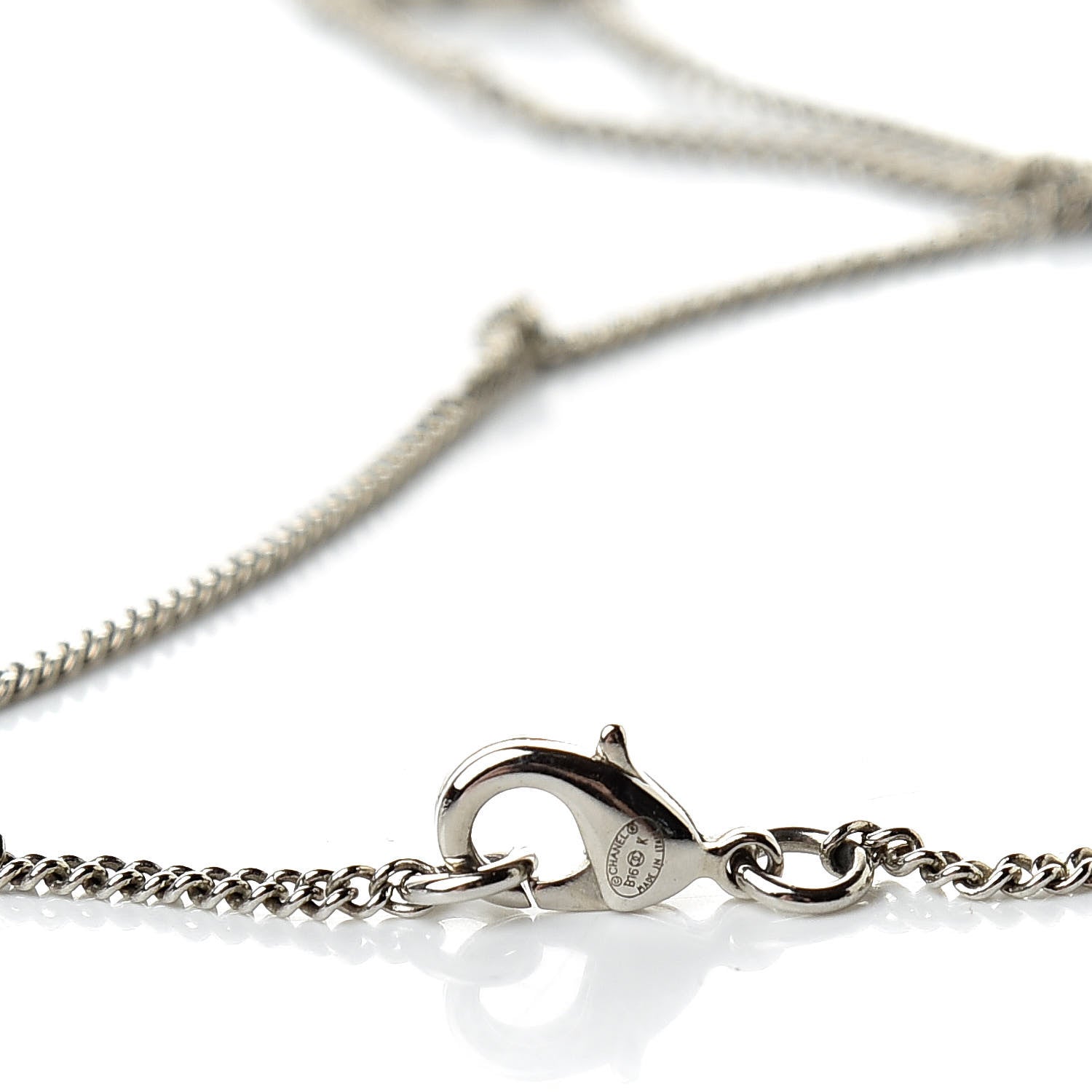 Chanel Crystal CC Peace Sign Emoji Necklace Silver 4 of 5