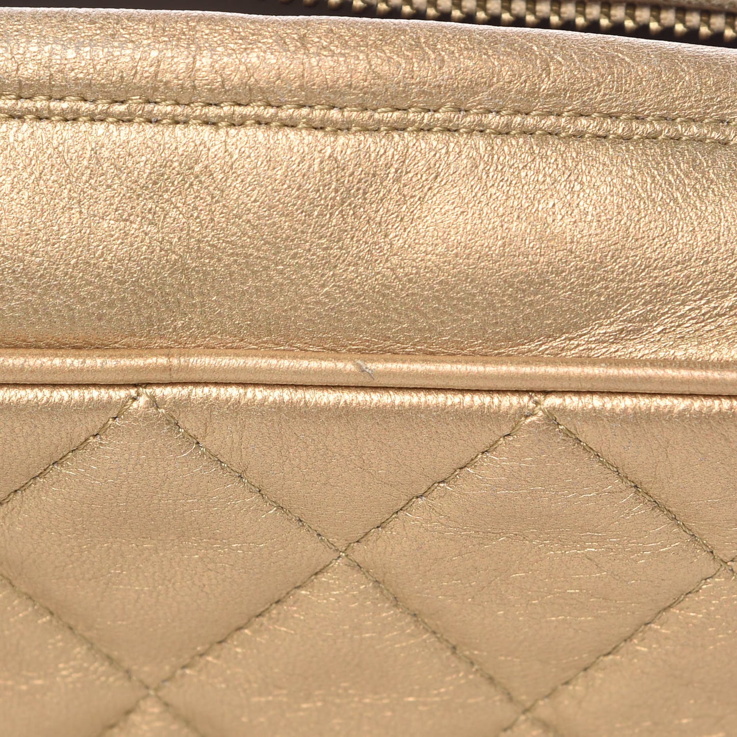 Metallic Lambskin Quilted Camera Case Gold