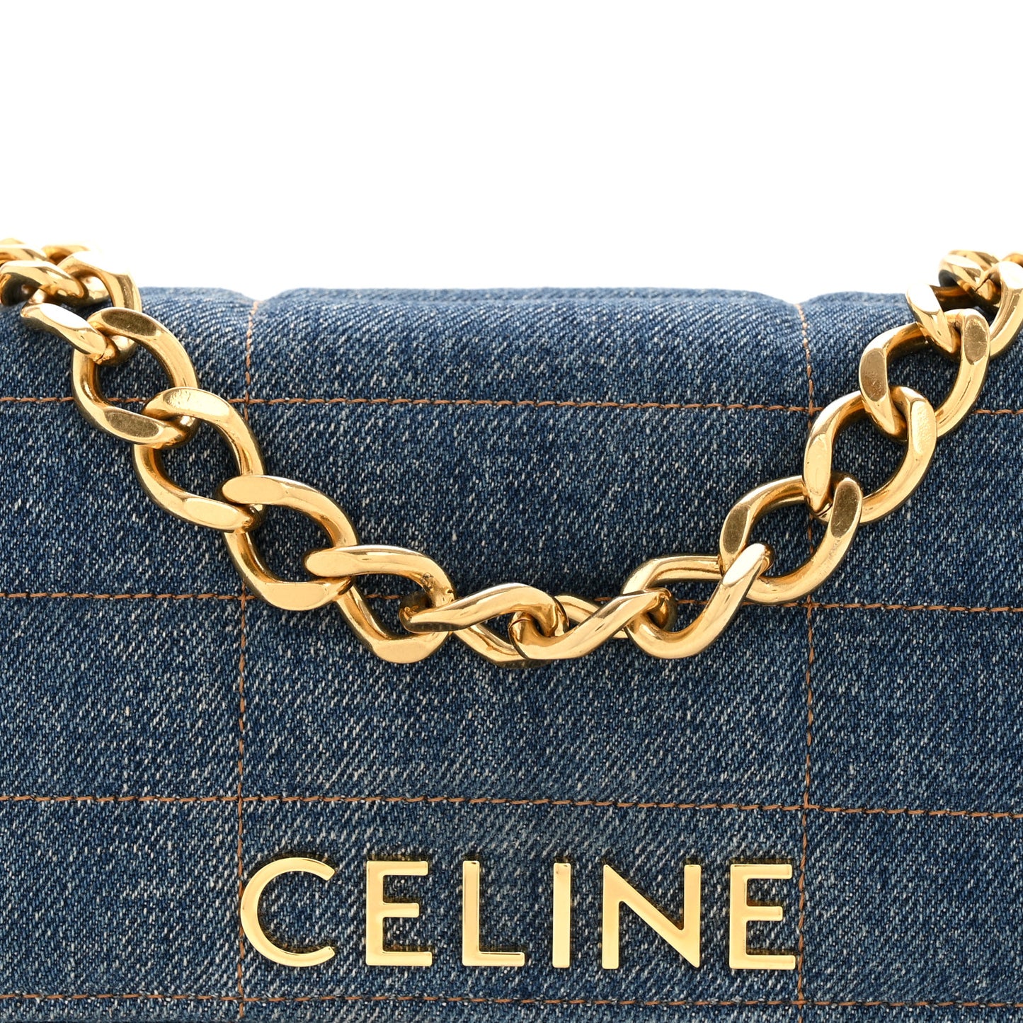 Denim Matelasse Chain Shoulder Bag Blue