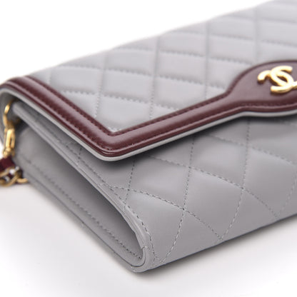 Chanel Lambskin Quilted Wallet With Removable Chain Grey Burgundy 9 of 11