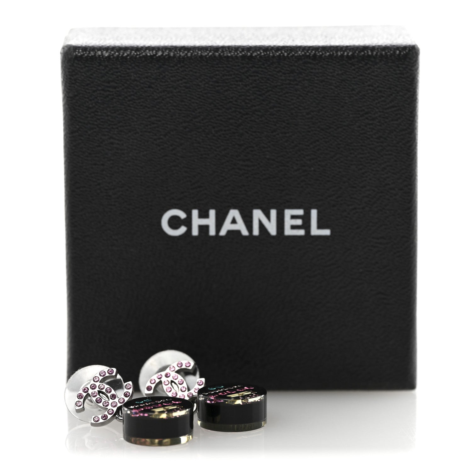 Chanel Resin Crystal CC Drop Earrings Black Multicolor 5 of 5