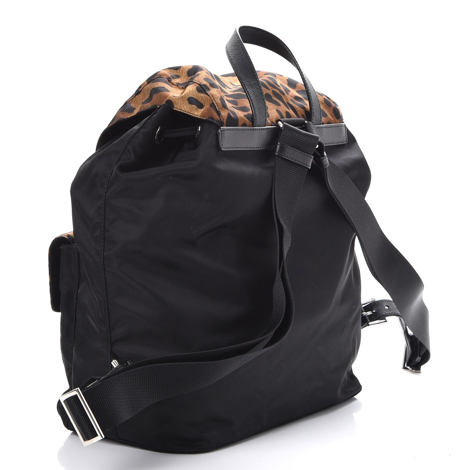 Prada Tessuto Nylon Leopard Print Backpack Black Miele 3 of 8