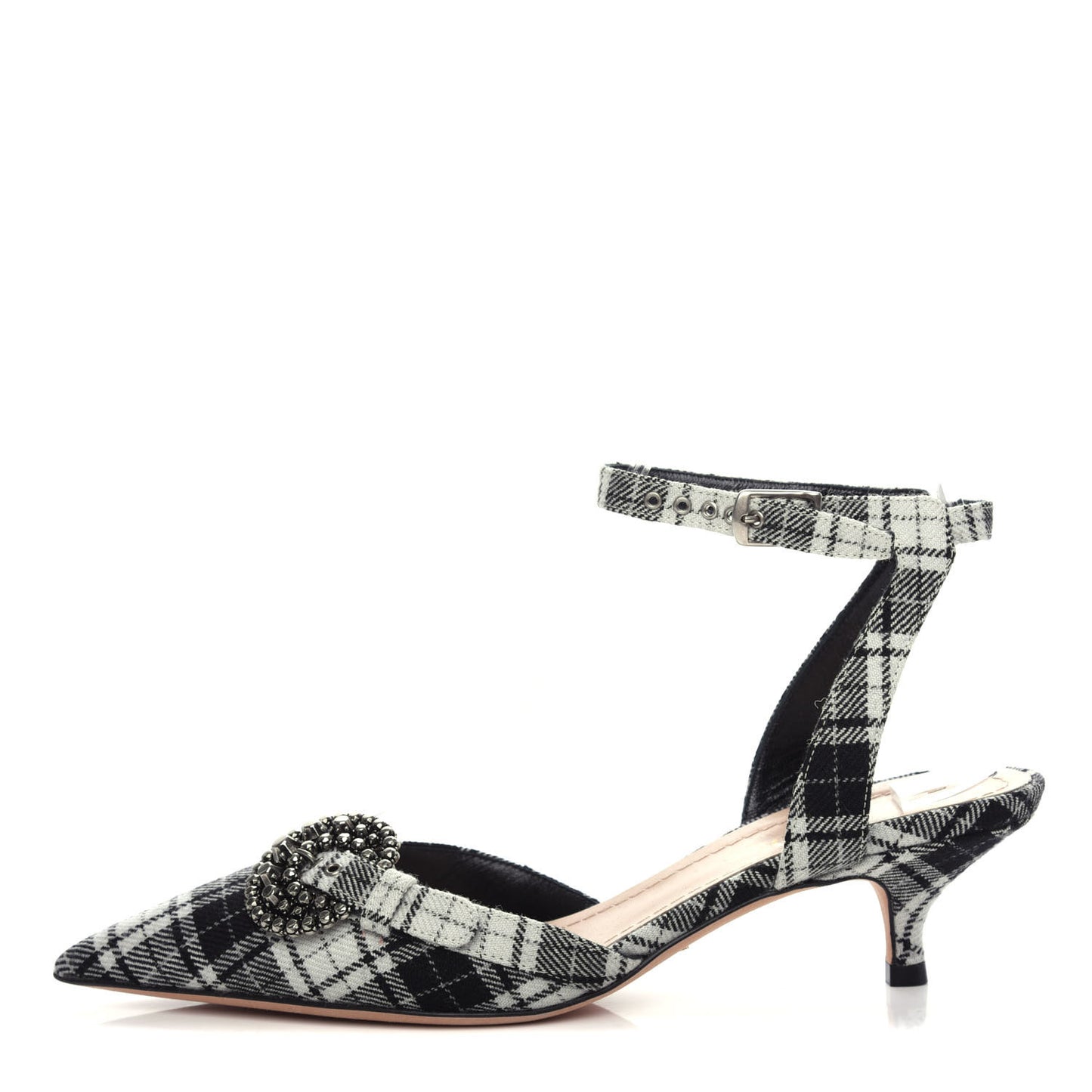 Canvas Tartan Gang Ankle Strap Slingback Pumps 36.5 Black