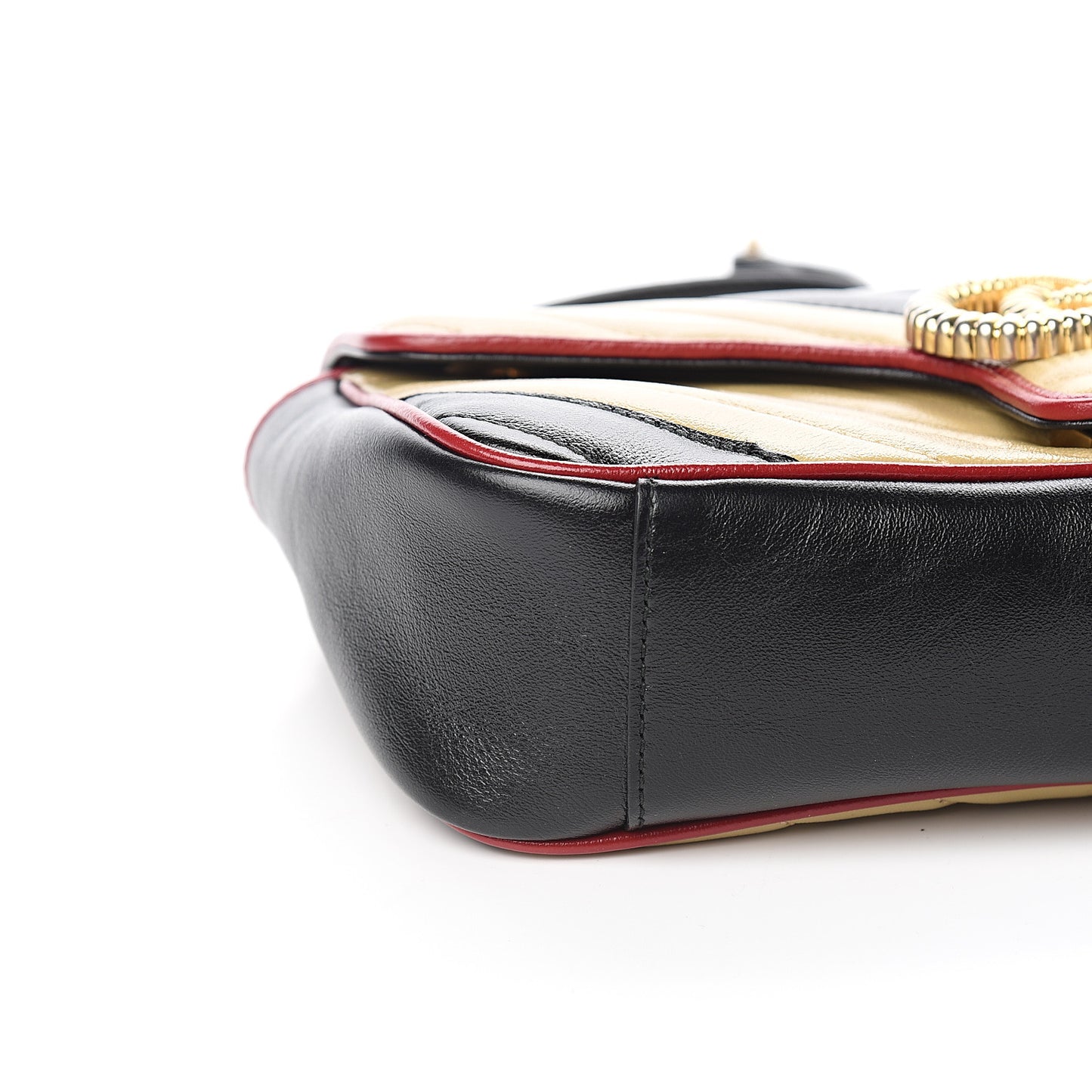 Vintage Effect Calfskin Matelasse Diagonal Striped Small Torchon GG Marmont Shoulder Bag Black Beige
