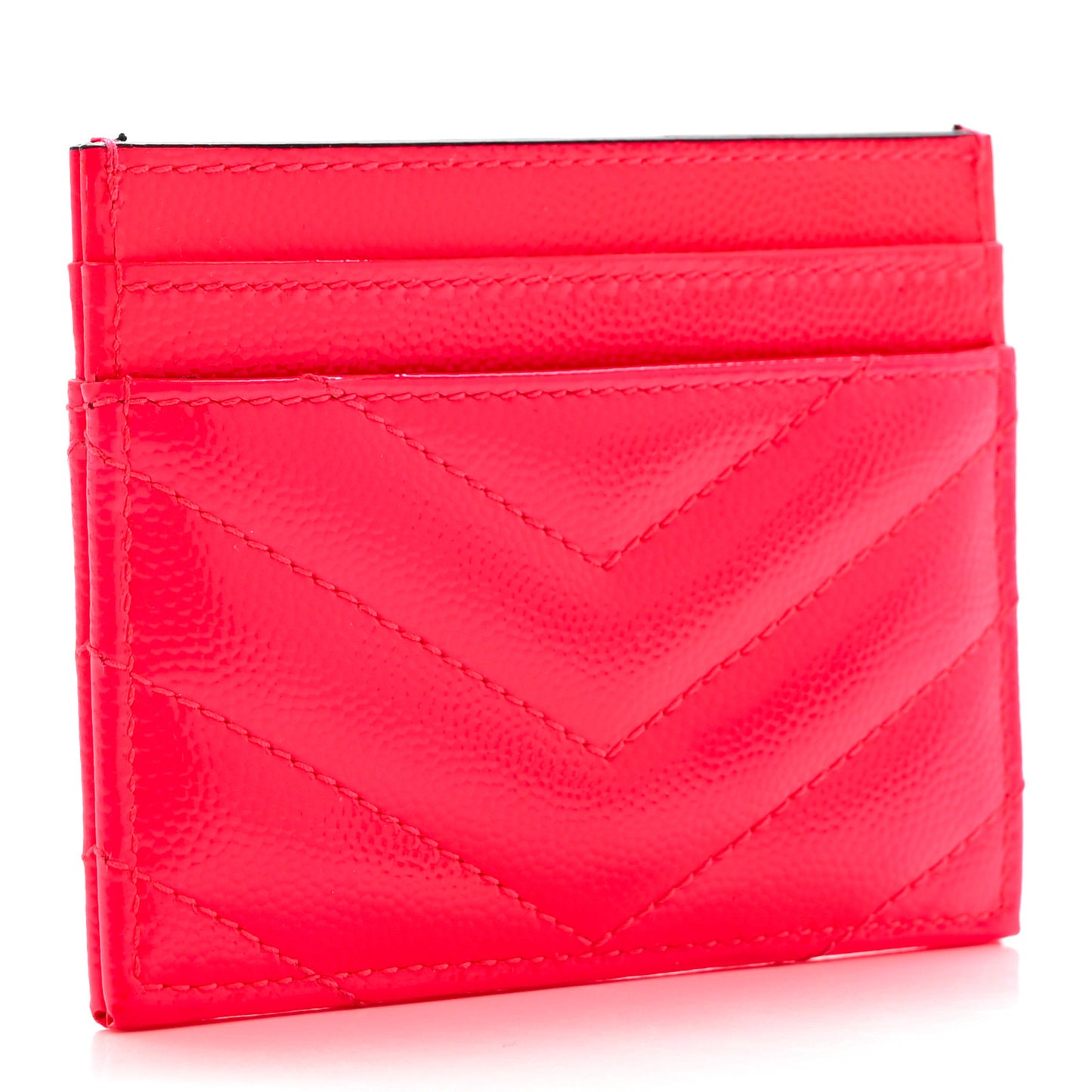 Patent Grain De Poudre Matelasse Chevron Monogram Credit Card Case Neon Pink