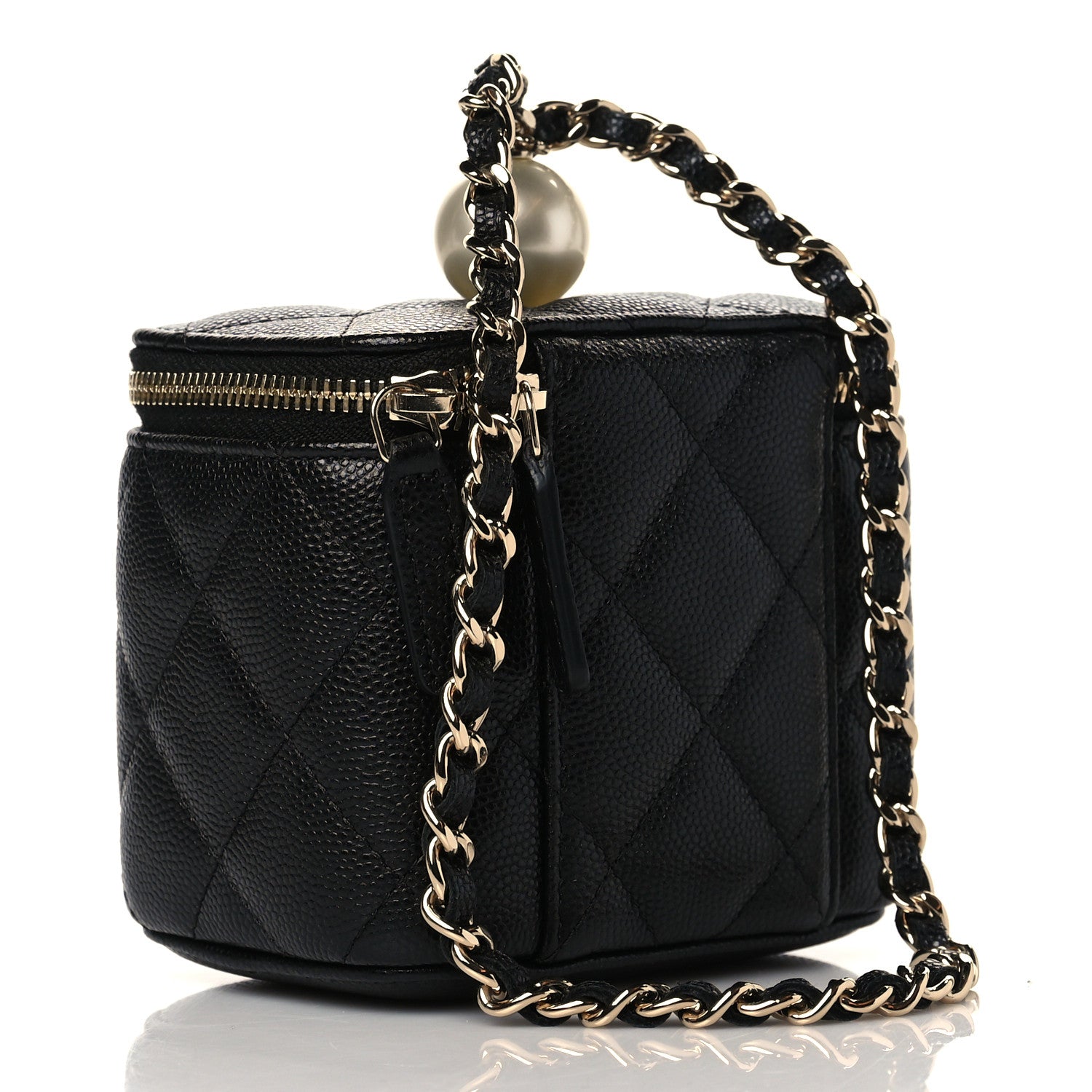 Chanel Caviar Quilted Mini Pearl On Top Vanity Case With Chain Black 3 of 11