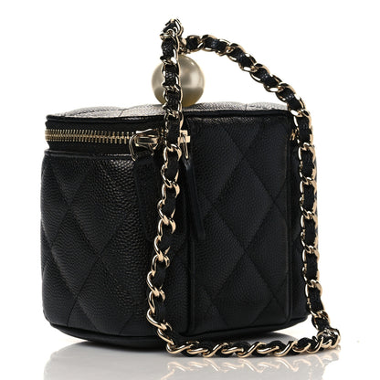 Chanel Caviar Quilted Mini Pearl On Top Vanity Case With Chain Black 3 of 11