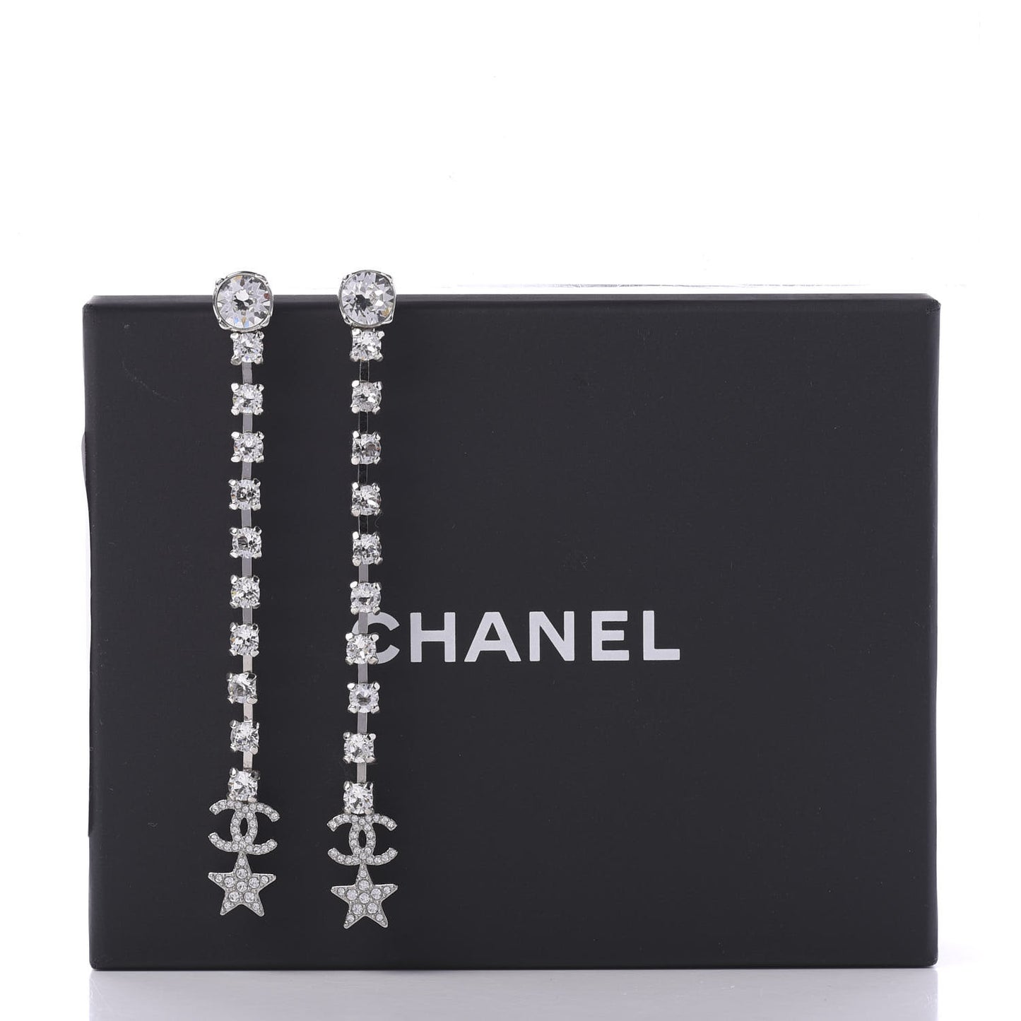 Crystal Starfall Drop Long CC Earrings Silver