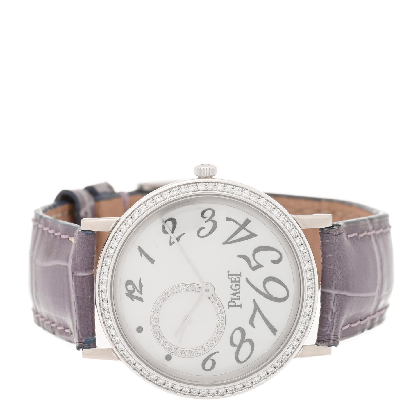 18K White Gold Alligator Diamond Bezel Mother of Pearl 34mm Altiplano Manual Winding Watch