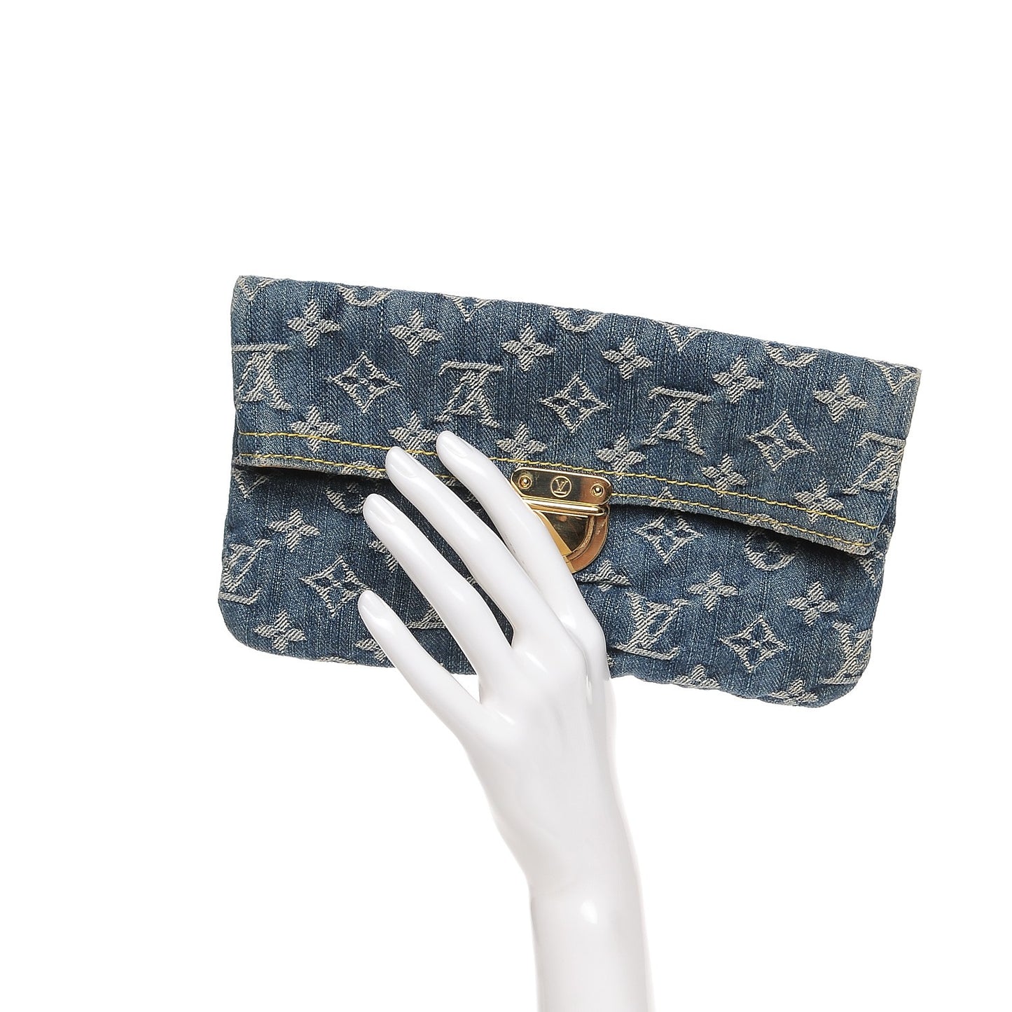 Monogram Denim Pochette Plat Clutch Blue