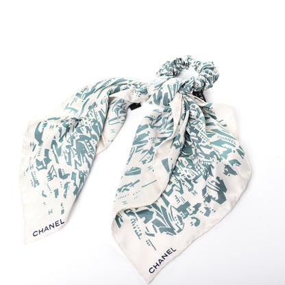 Chanel Silk CC Scrunchie and Scarf Hair Tie Set Green Ecru 2 of 5