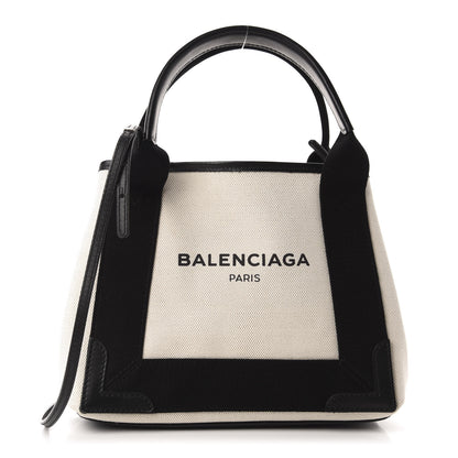 Balenciaga Cotton Canvas Calfskin Navy Cabas XS Natural Black 3 of 11