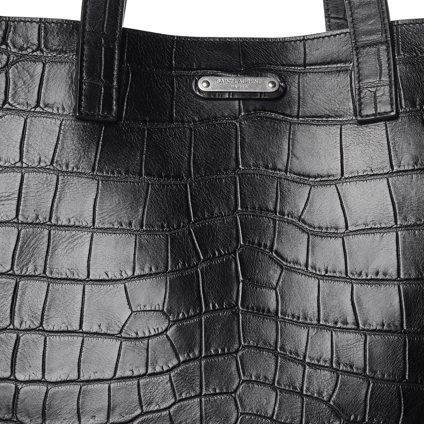 Calfskin Crocodile Embossed Bold Shopper Tote Black