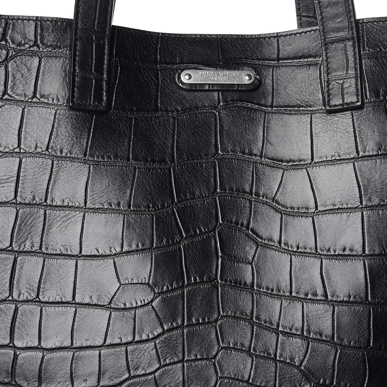 Saint Laurent Calfskin Crocodile Embossed Bold Shopper Tote Black 8 of 12