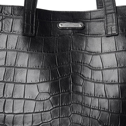 Saint Laurent Calfskin Crocodile Embossed Bold Shopper Tote Black 8 of 12
