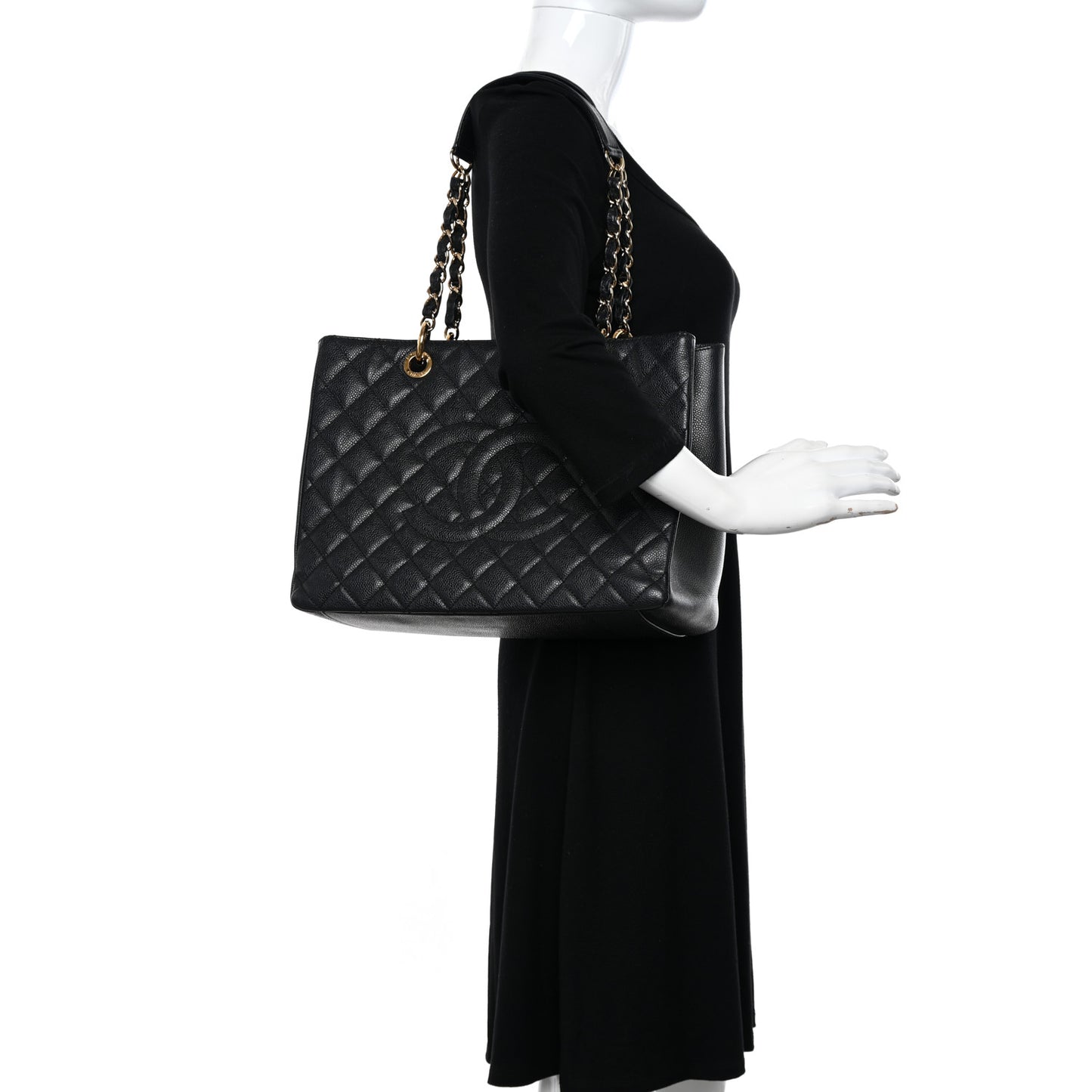 Caviar Quilted Grand Shopping Tote GST Black