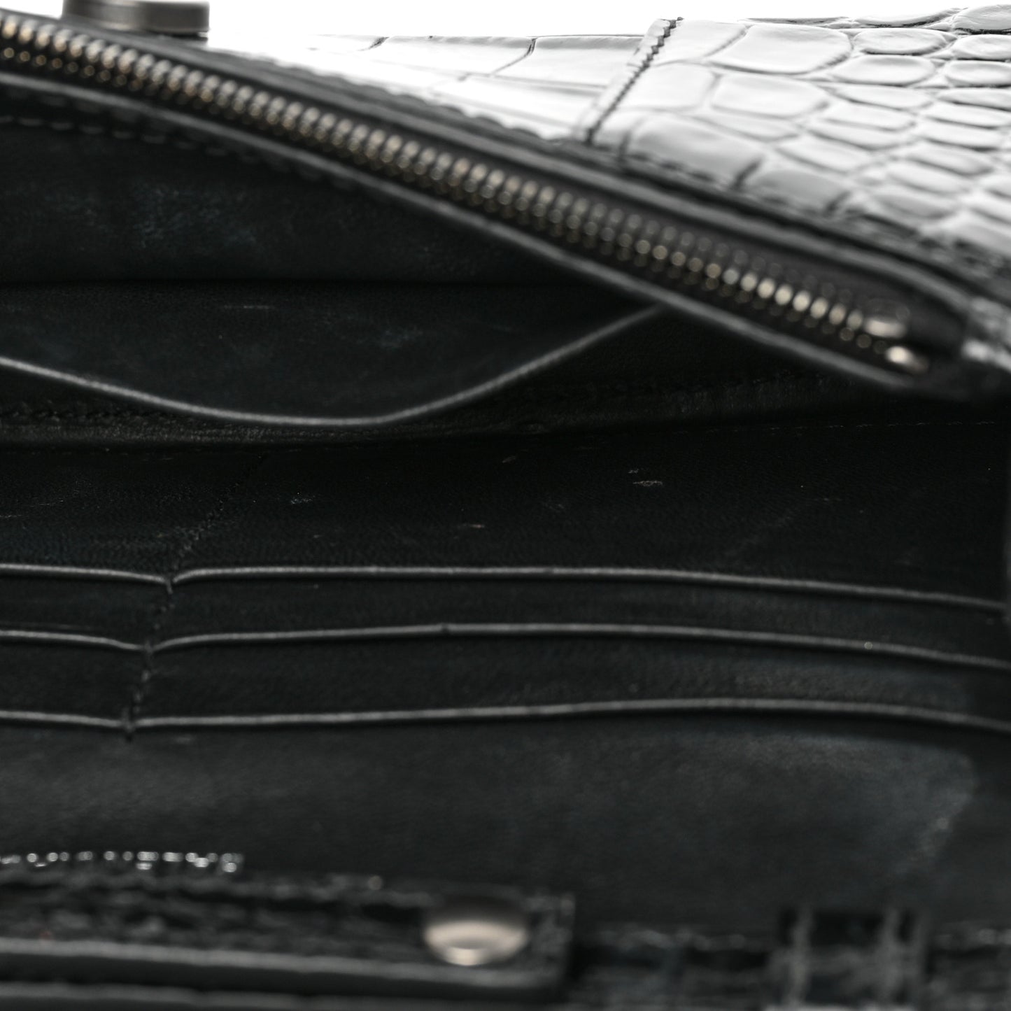 Shiny Calfskin Monochrome Crocodile Embossed Hourglass Chain Bag Black