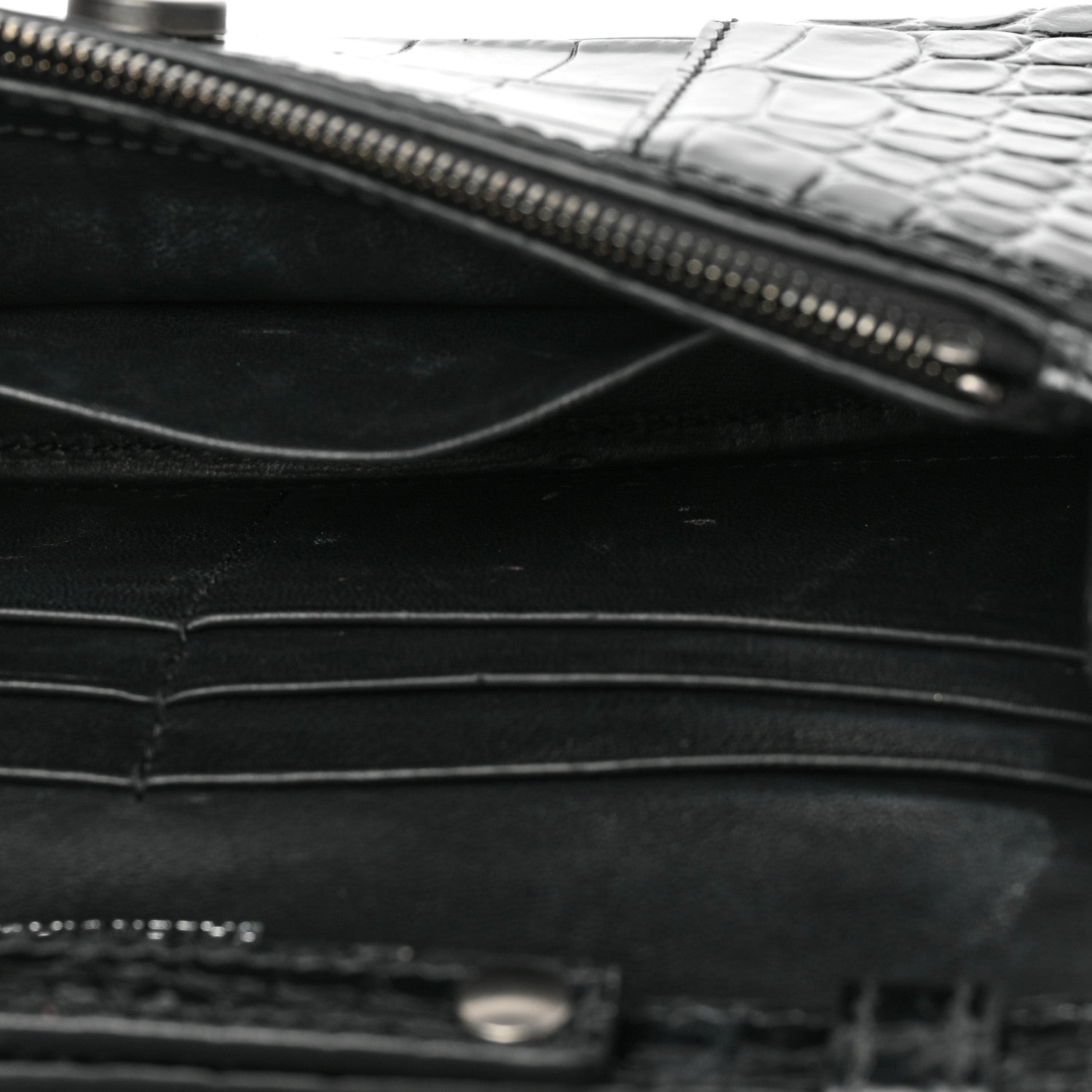 Balenciaga Shiny Calfskin Monochrome Crocodile Embossed Hourglass Chain Bag Black 10 of 10