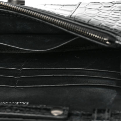 Balenciaga Shiny Calfskin Monochrome Crocodile Embossed Hourglass Chain Bag Black 10 of 10