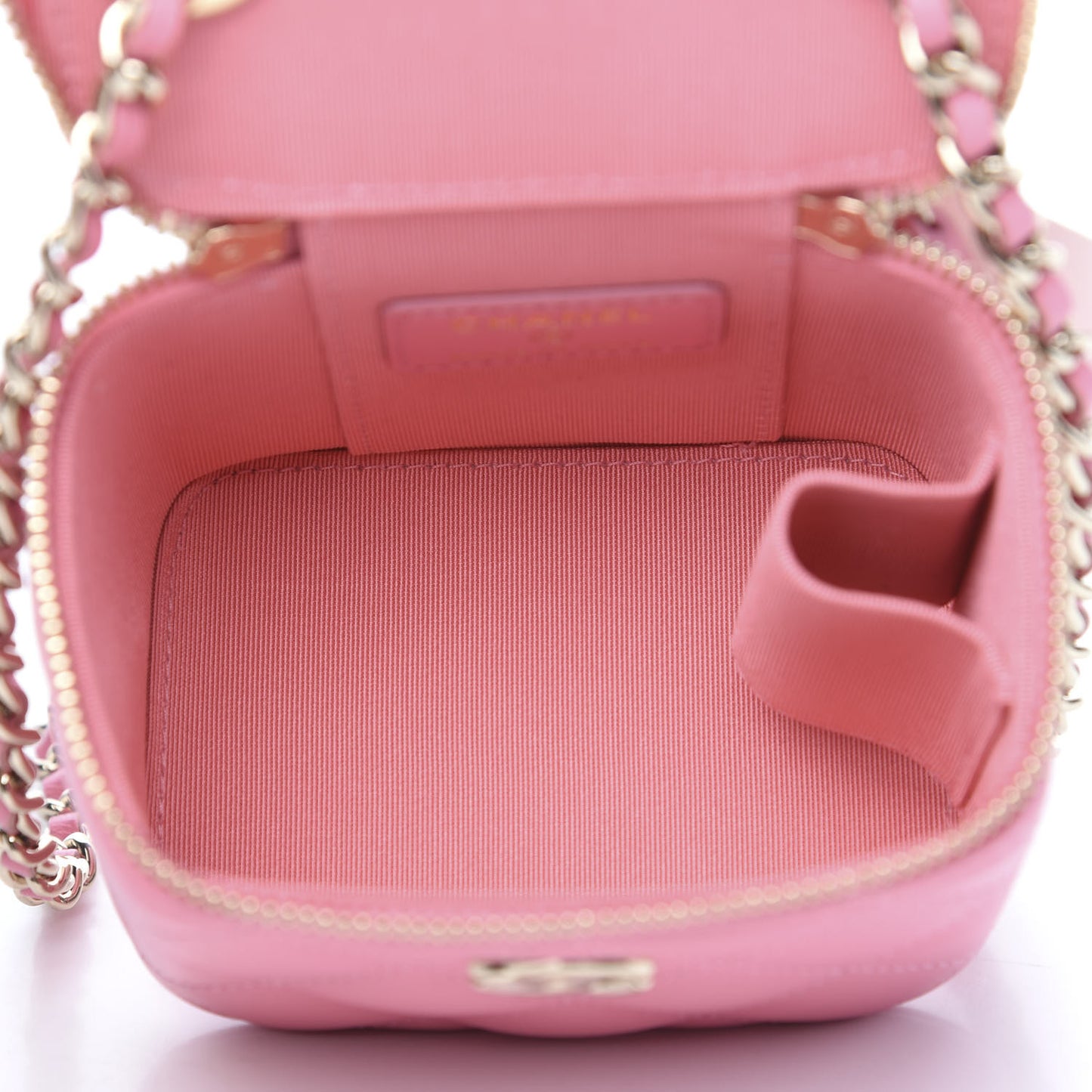 Lambskin Quilted Trendy Mini Vanity Case With Chain Pale Pink