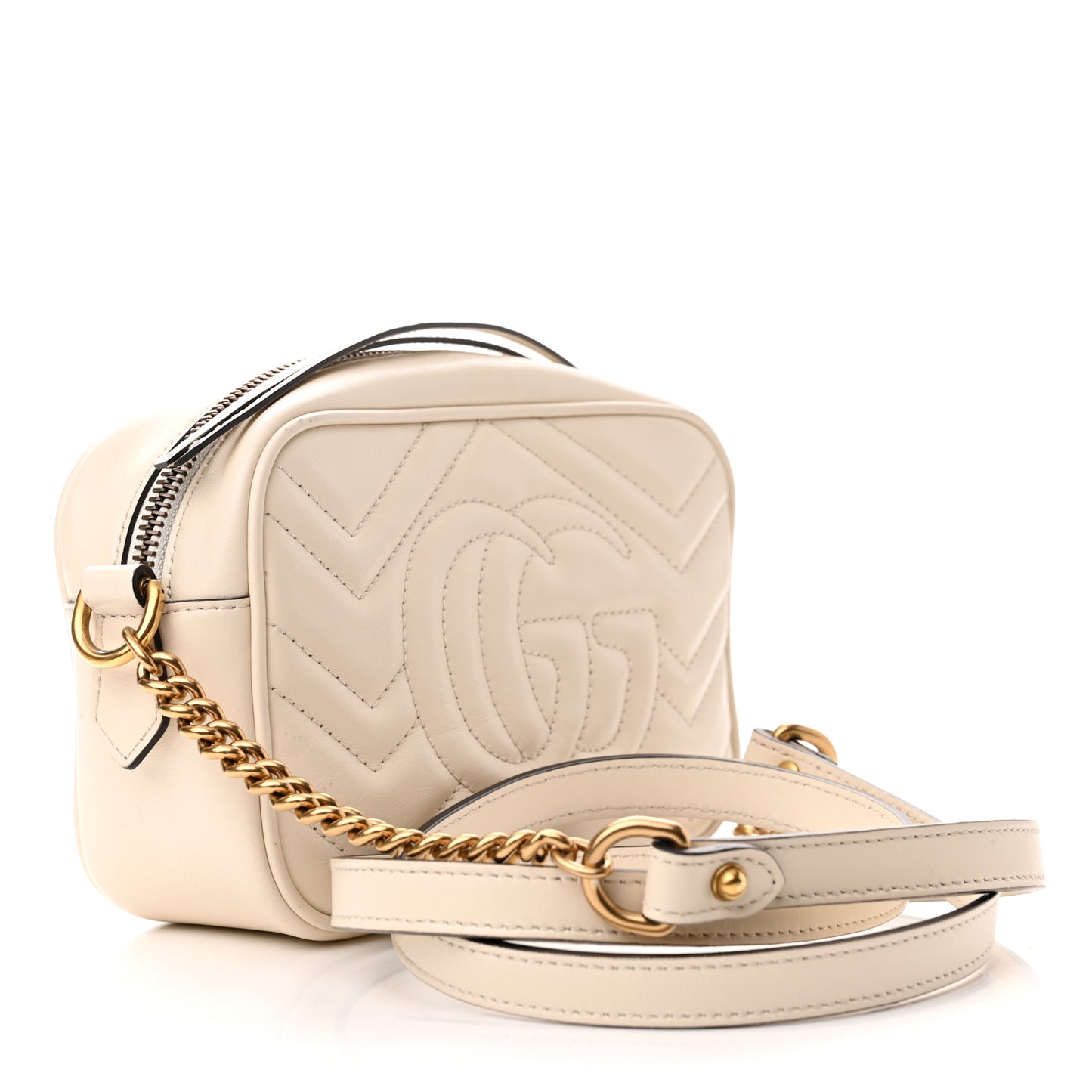 Calfskin Matelasse Mini GG Marmont Chain Shoulder Bag White