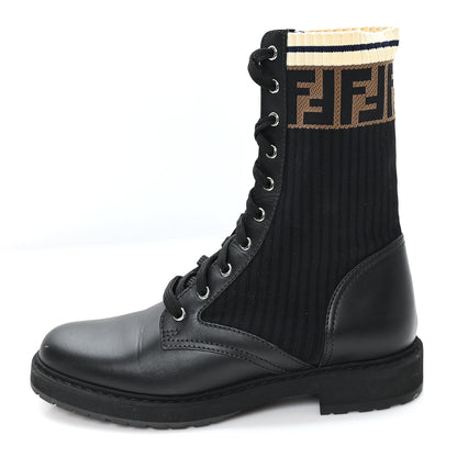 Fendi Calfskin Stretch Fabric Rockoko Biker Boots 39.5 Tobacco Black Marino 1 of 10