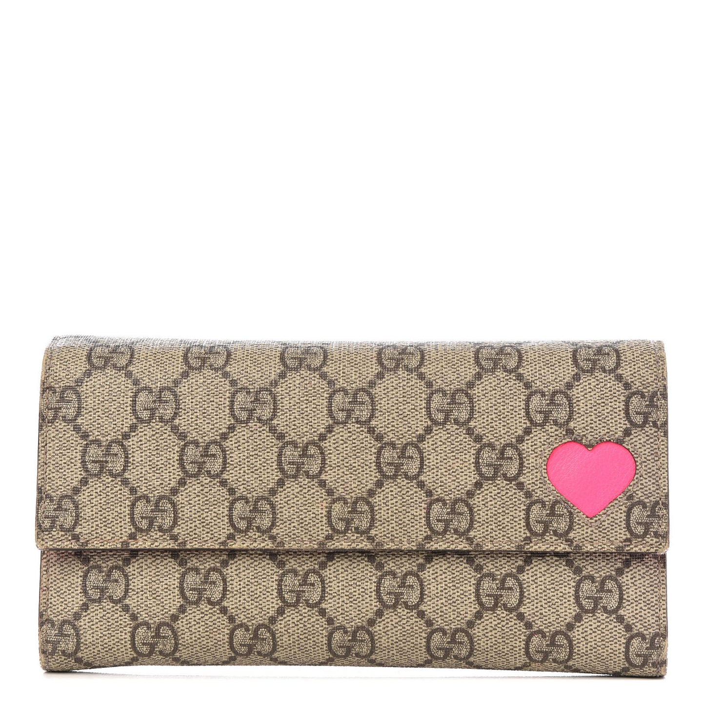 GG Supreme Monogram Continental Heart Wallet Fluorescent Fuchsia