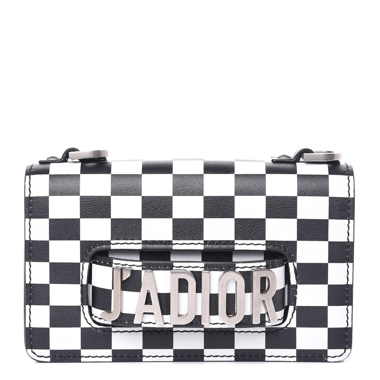 Calfskin Checkered J'Adior Chain Flap Bag White Black