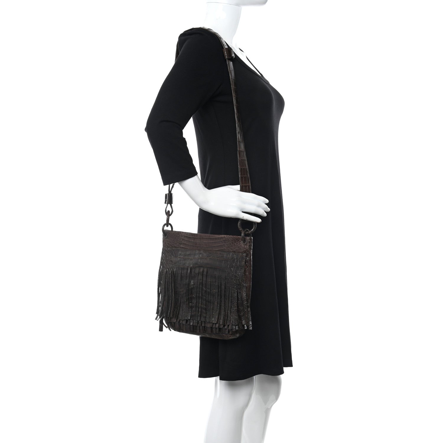 Nancy Gonzalez Crocodile Fringe Crossbody Clutch Brown 3 of 10