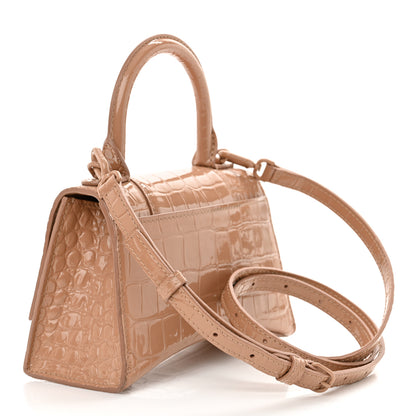 Balenciaga Shiny Calfskin Monochrome Crocodile Embossed Hourglass Top Handle Bag XS Nude Beige 2 of 15