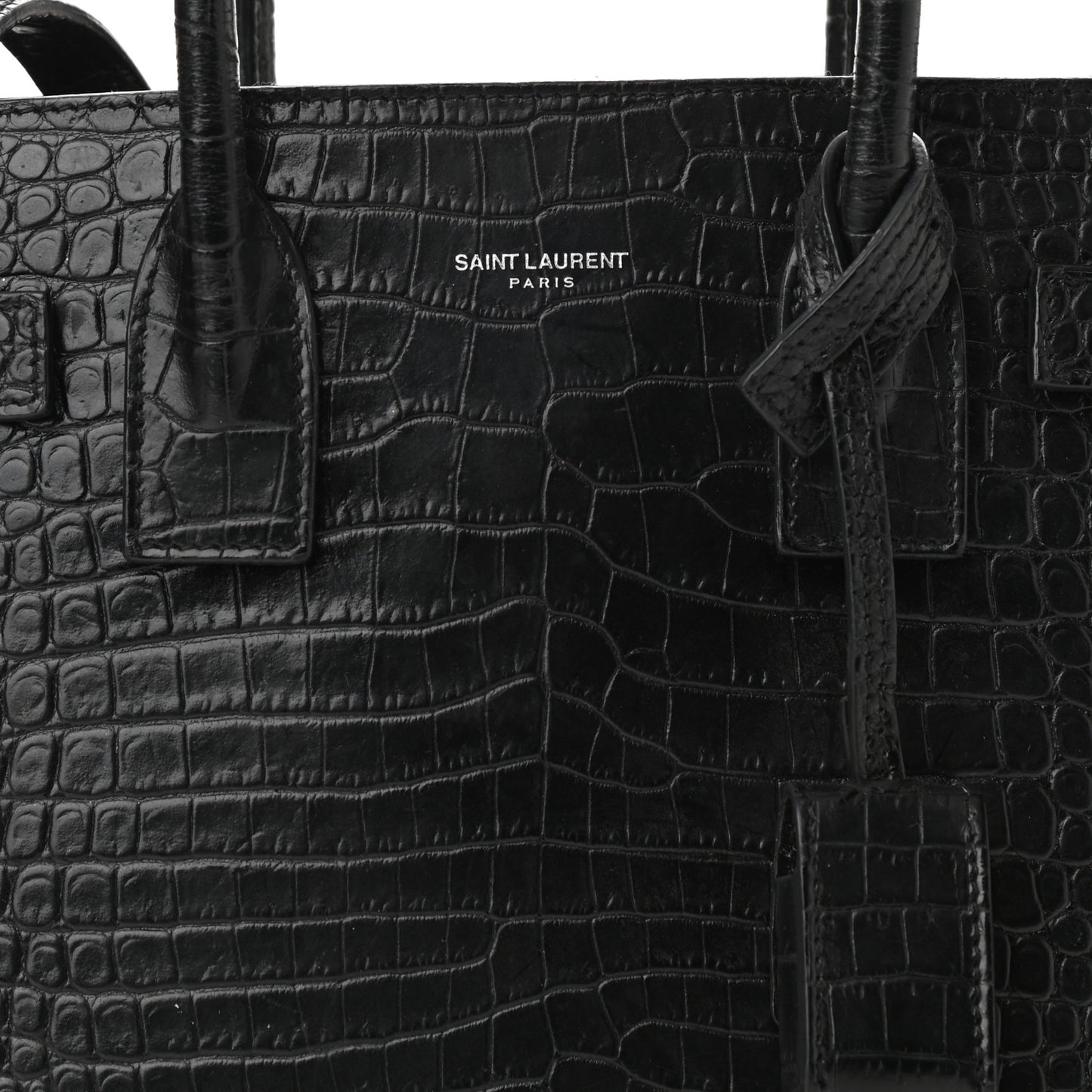 Calfskin Crocodile Embossed Baby Sac De Jour Black