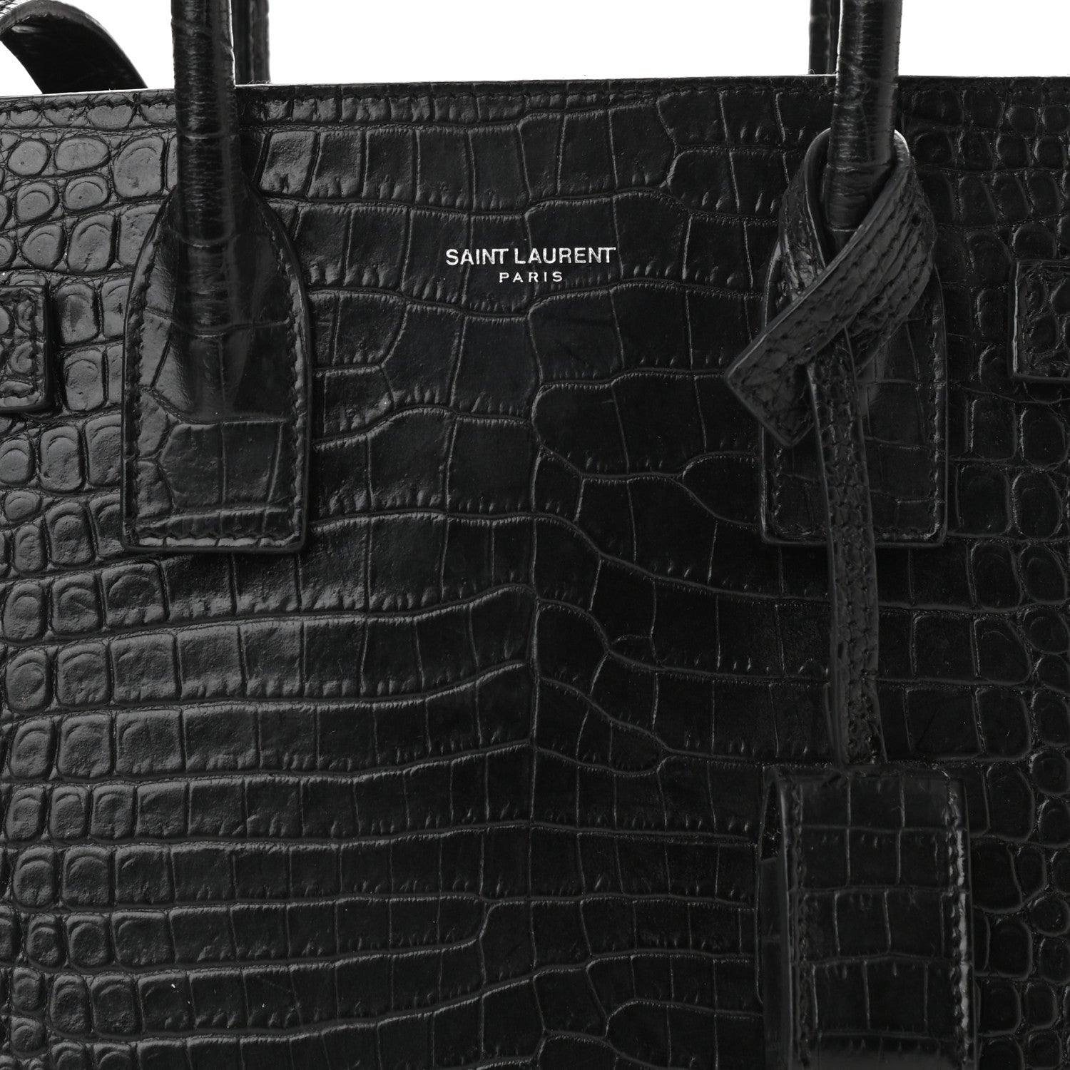 Saint Laurent Calfskin Crocodile Embossed Baby Sac De Jour Black 10 of 28
