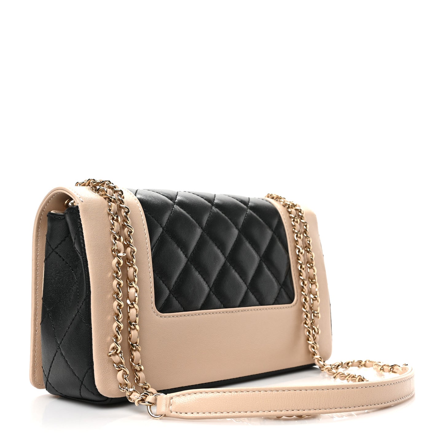 Sheepskin Quilted Medium Vintage Mademoiselle Flap Beige Black