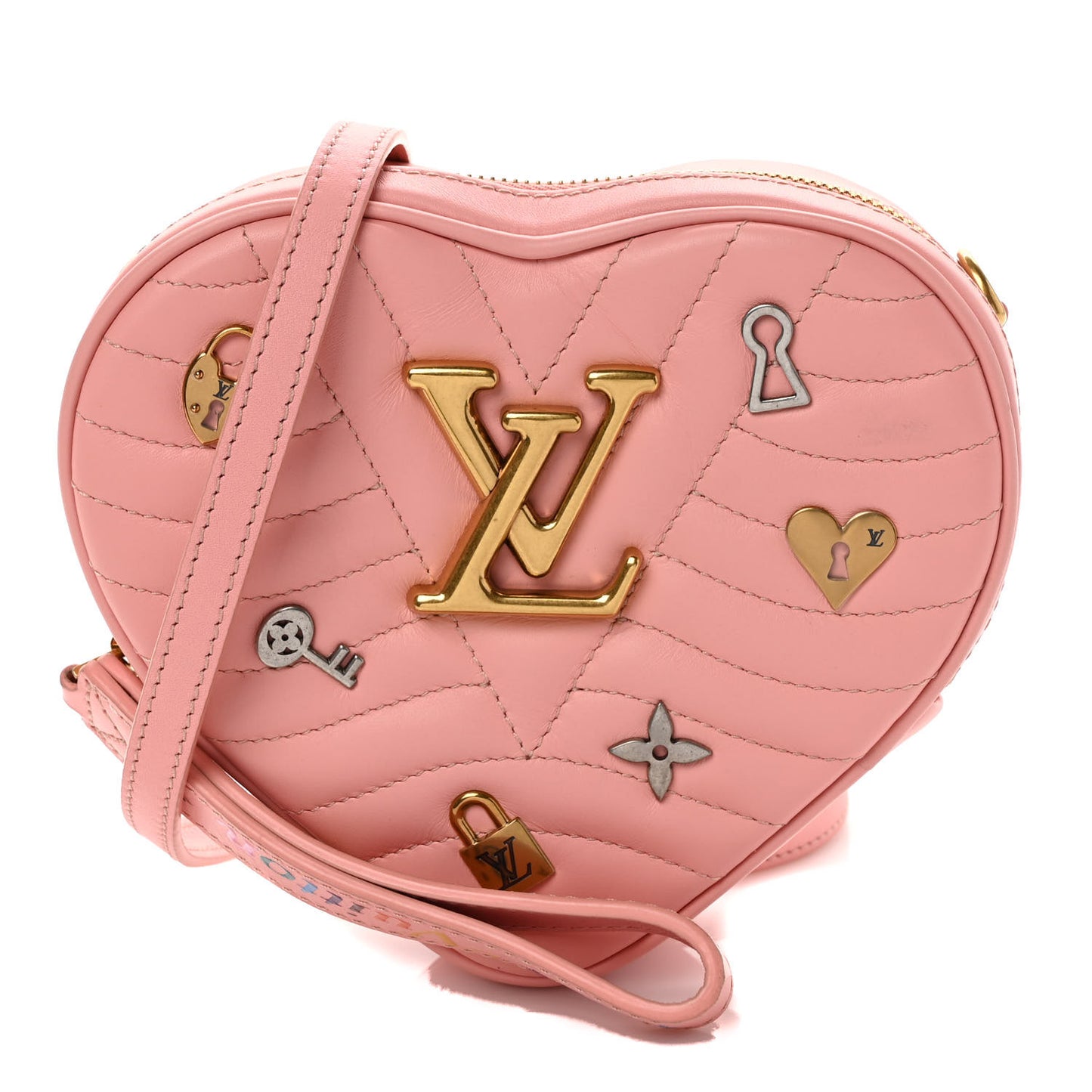 Calfskin Embellished New Wave Love Lock Heart Bag Rose Pomettes