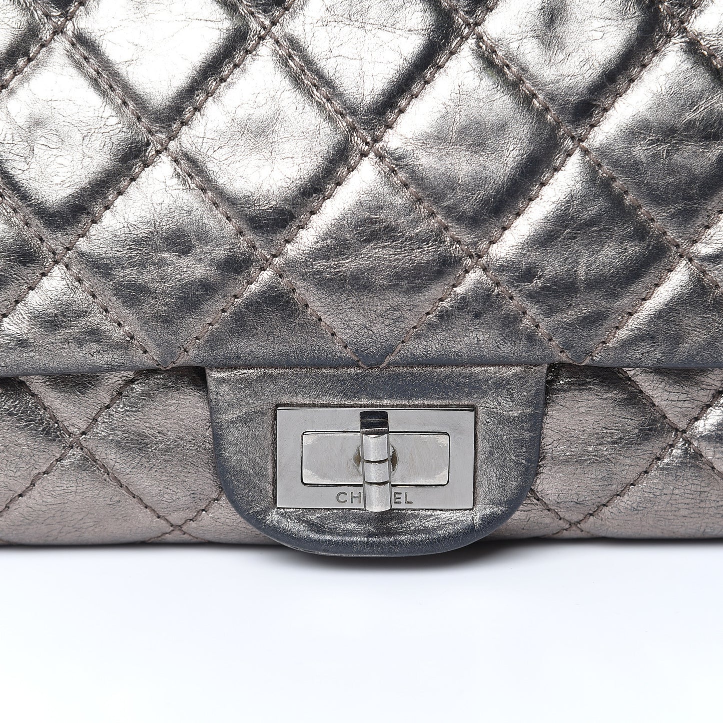 Metallic Aged Calfskin Quilted 2.55 Reissue 227 Flap Dark Silver