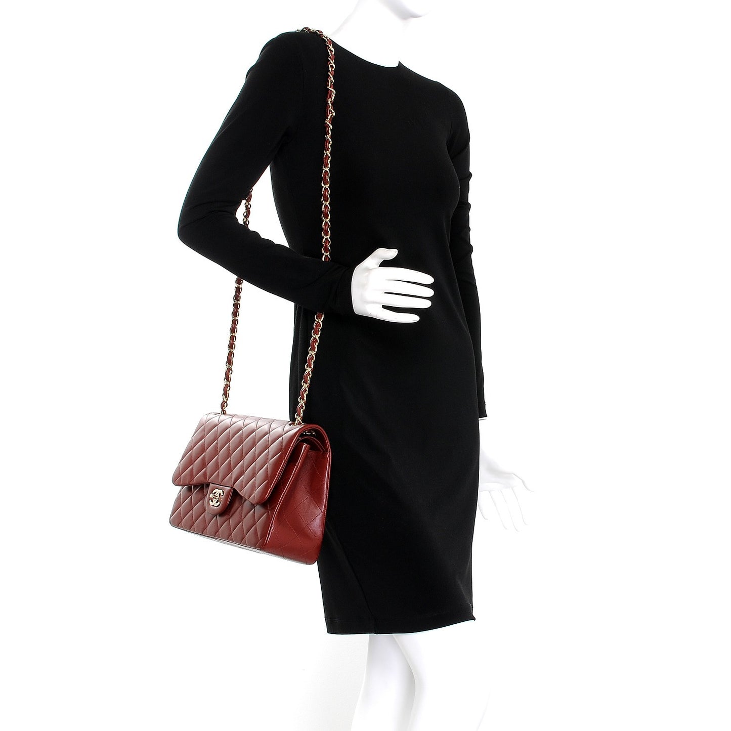 Lambskin Quilted Jumbo Double Flap Burgundy