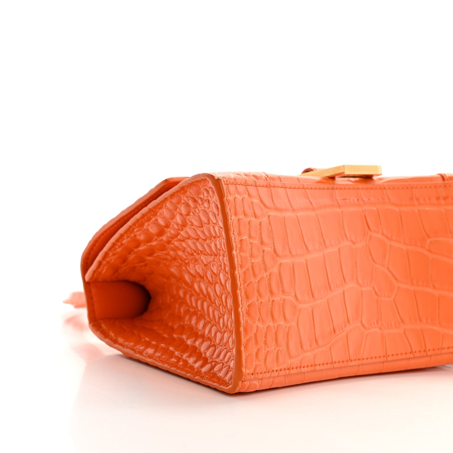 Shiny Calfskin Crocodile Embossed Small Hourglass Top Handle Bag Orange