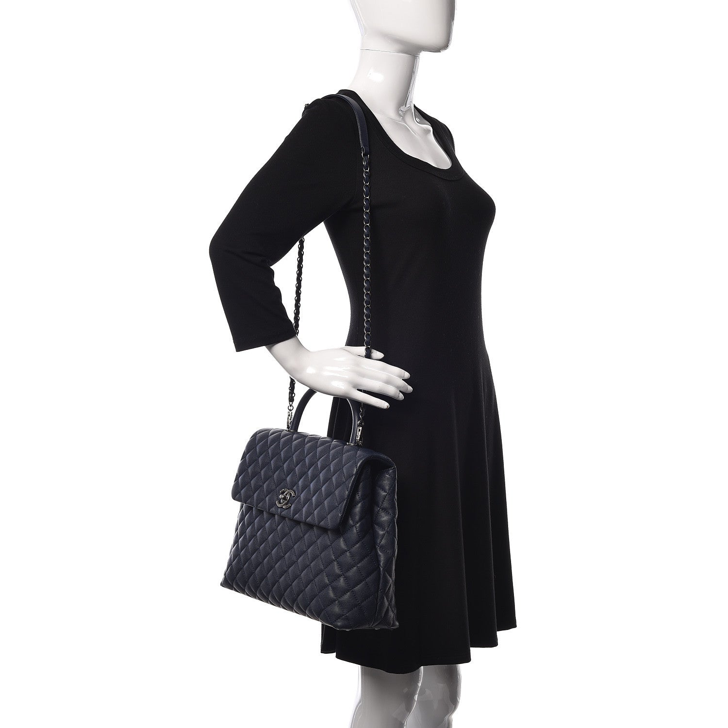 Chanel Caviar Quilted Large Coco Handle Flap Navy Blue 2 of 11