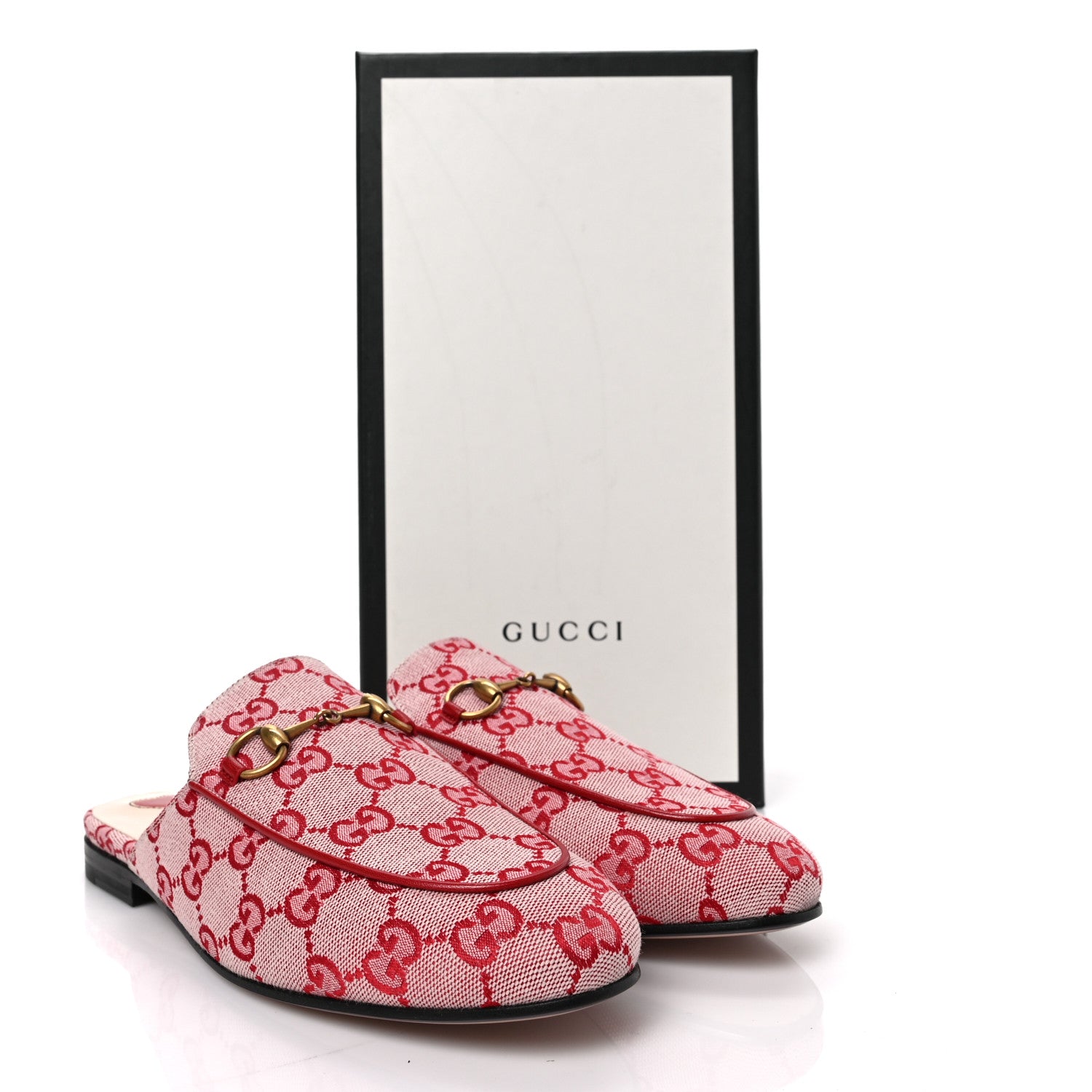 Gucci Canvas GG Monogram Horsebit Womens Princetown Slippers 37.5 Gardenia Hibiscus Red 8 of 8