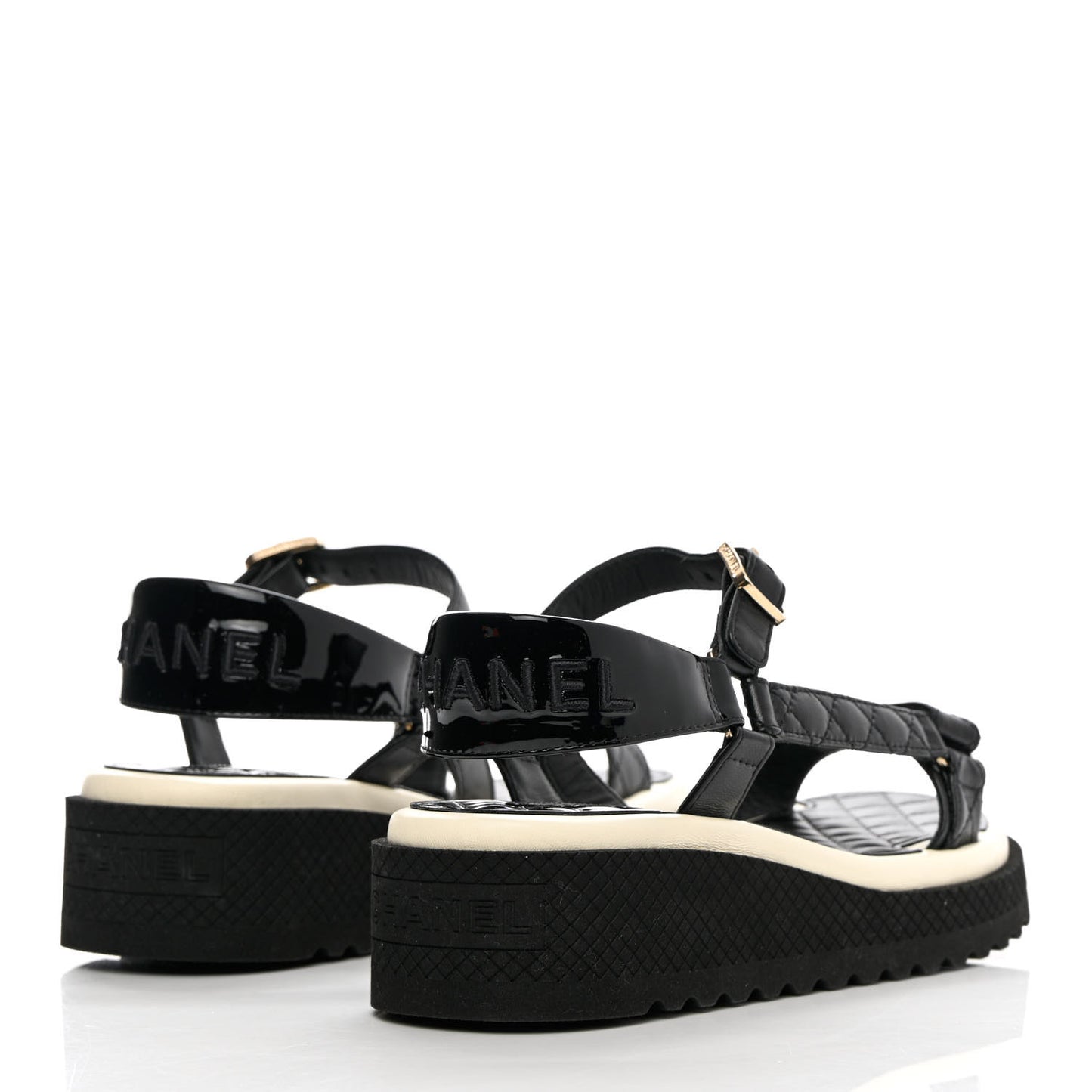 Lambskin Logo Platform Sandals 37.5 Black White
