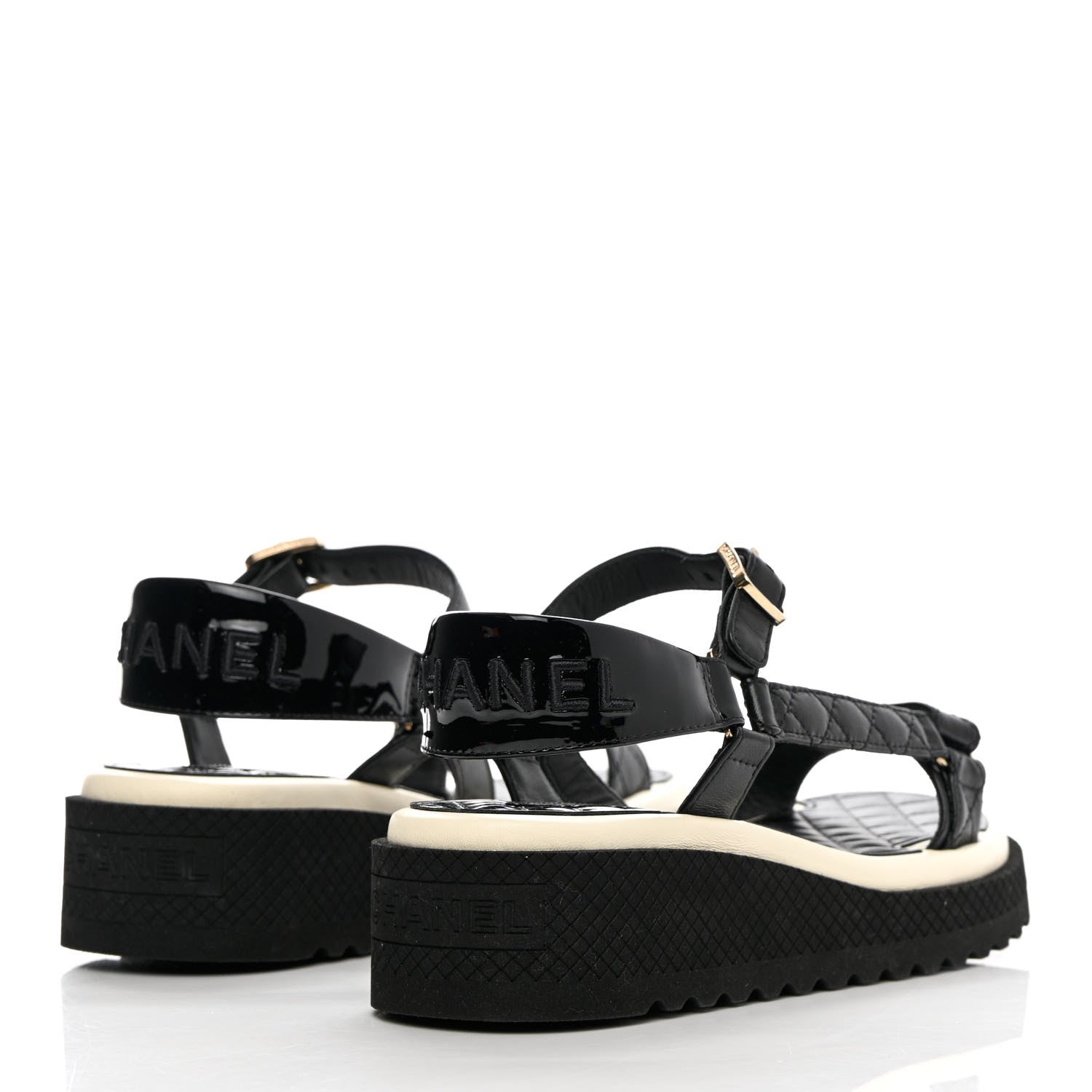 Chanel Lambskin Logo Platform Sandals 37.5 Black White 4 of 9