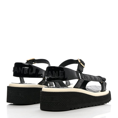 Chanel Lambskin Logo Platform Sandals 37.5 Black White 4 of 9