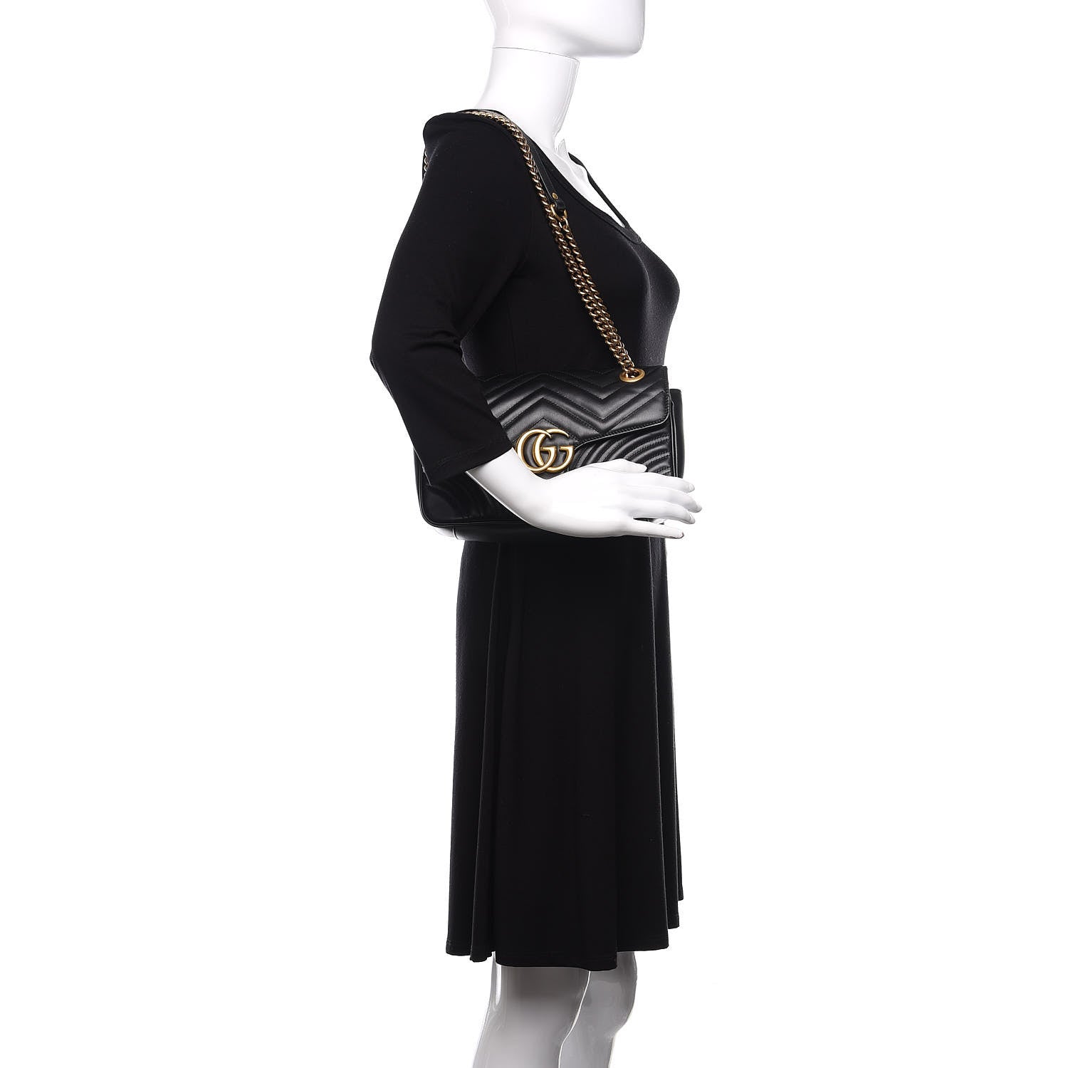 Gucci Calfskin Matelasse Small GG Marmont Shoulder Bag Black 3 of 12
