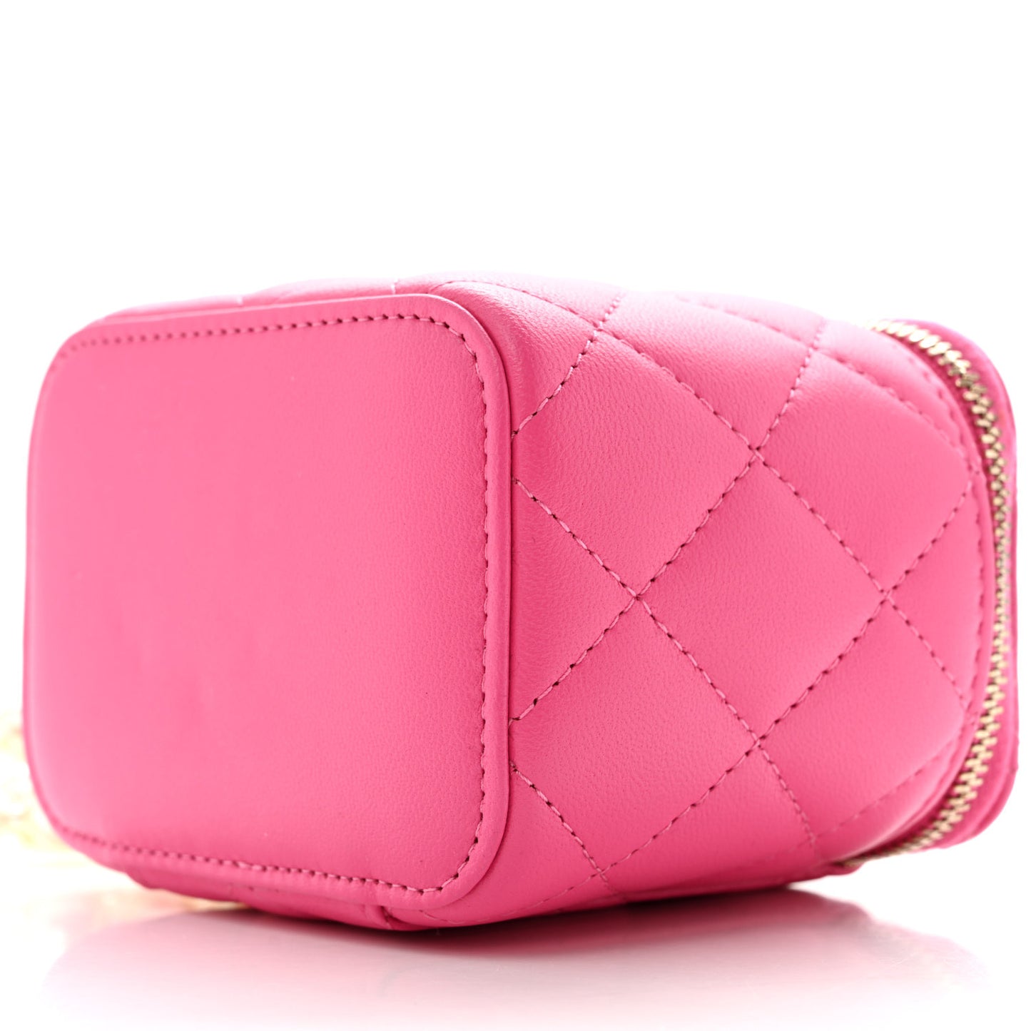 Lambskin Quilted Mini Vanity Case With Pearl Chain Pink