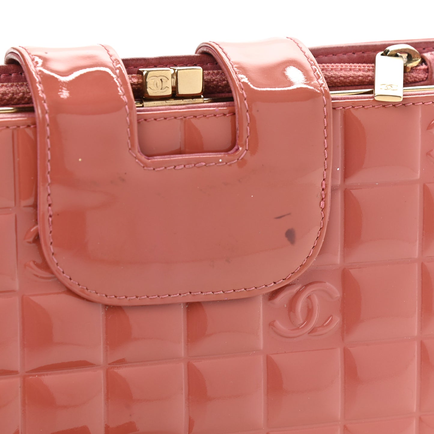 Patent Square Quilted CC Wristlet Long Wallet Pink