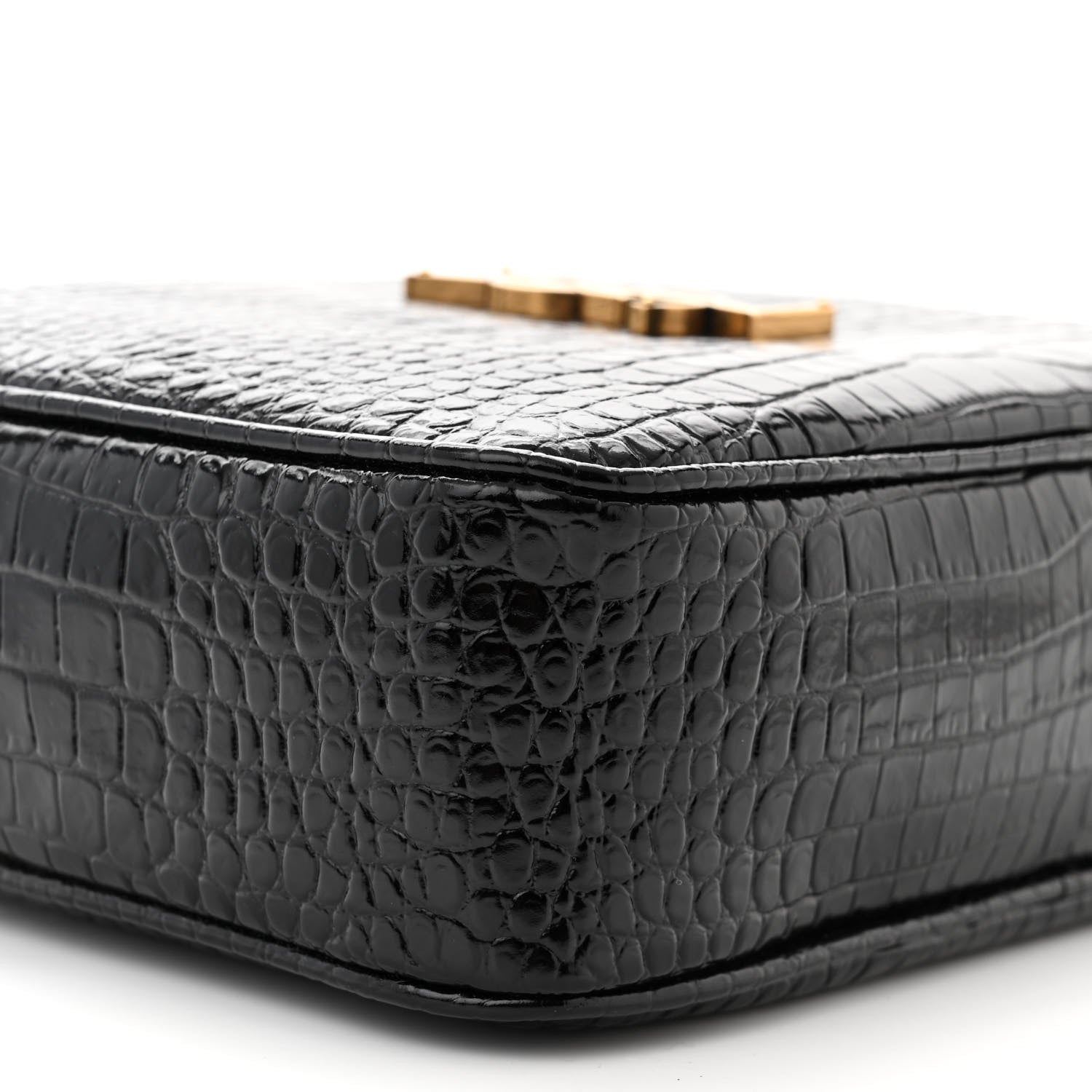 Saint Laurent Patent Calfskin Crocodile Embossed Monogram Lou Camera Bag Black 9 of 10