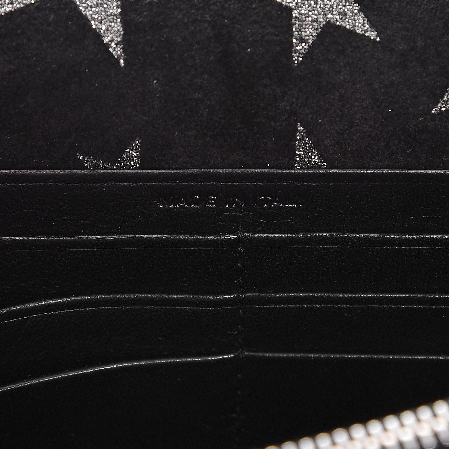 Saint Laurent Suede Star Print Monogram Chain Wallet Black Silver 6 of 7
