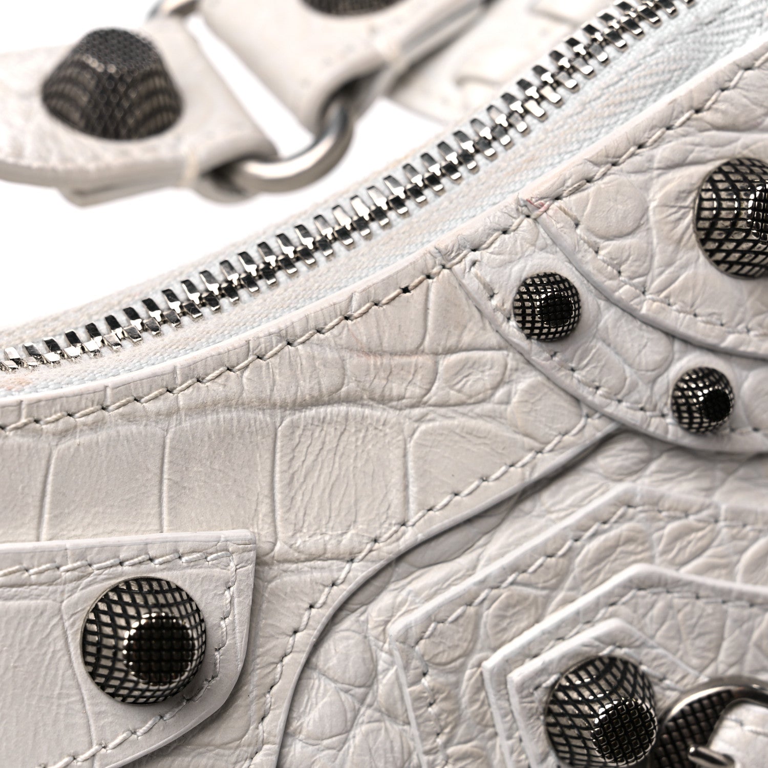 Balenciaga Extra Supple Calfskin Crocodile Embossed Le Cagole Shoulder Bag XS White 12 of 16